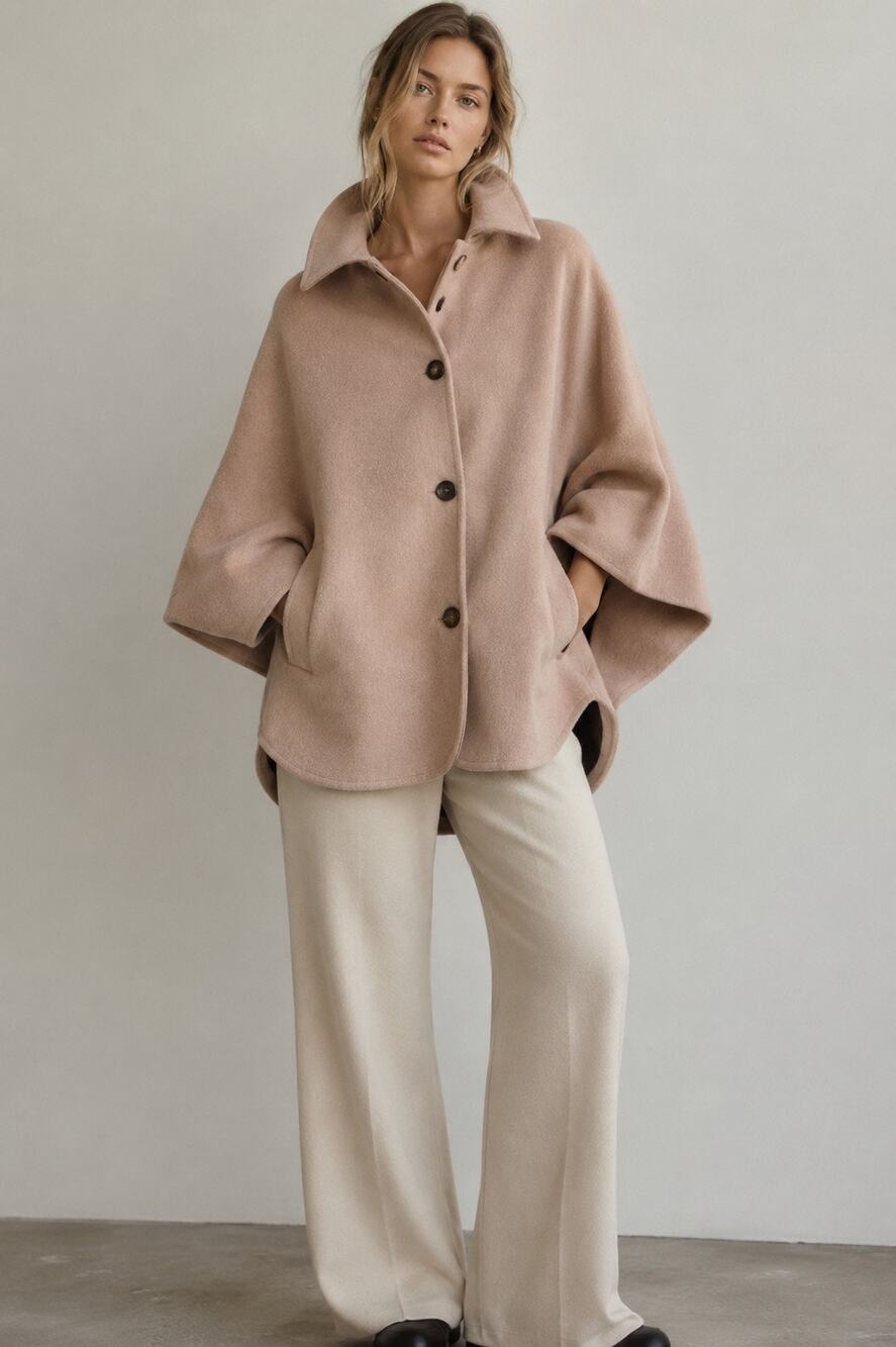 Zara Wool Blend Cape Coat Camel XS/S Oversized Cocoon Jacket 75% Wool